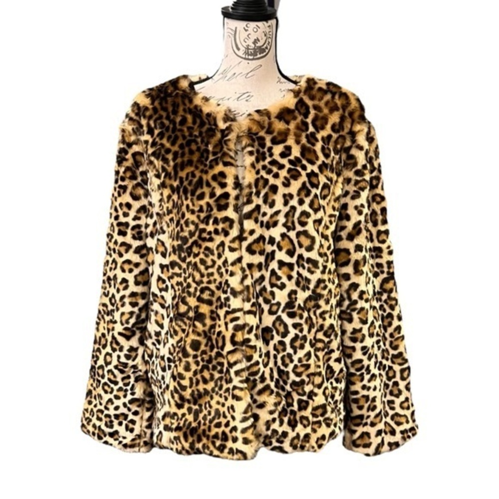 Thalia Sodi Faux Fur Leopard Print Jacket Women's Size Medium‎ Mob Wife Preppy